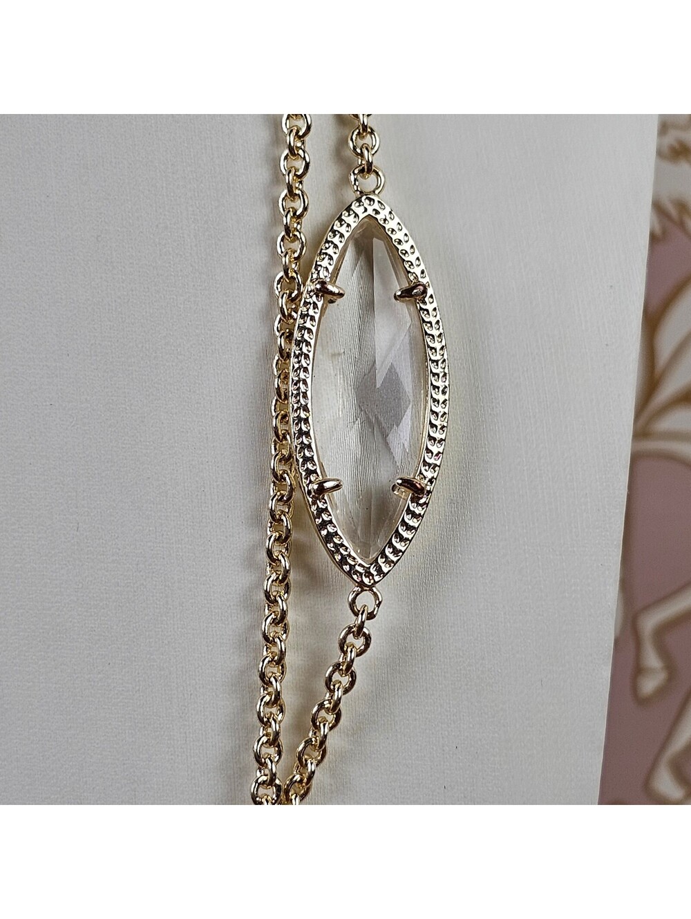Kendra Scott Elisa Long Clear Crystal Gold Tone Pendant Necklace 38" - Picture 2 of 13